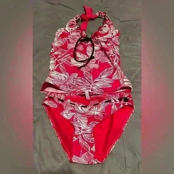 La Vie En Rose Aqua bathing suite red floral medium - Picture 4 of 4
